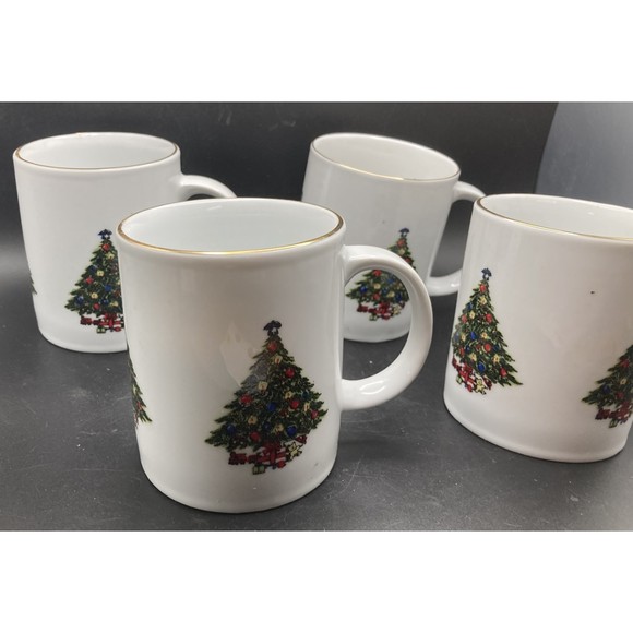 (4) Sea Gull Fine China Christmas Tree Coffee Mugs Teacups with Gold Rim w/ Box - Picture 6 of 11